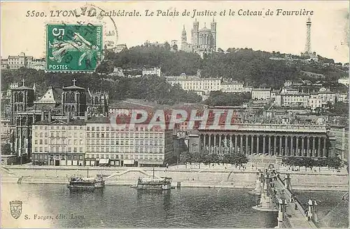 Cartes postales Lyon La Cathedrale Le Palais de Justice et le Coteau de Fourviere