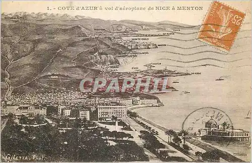 Cartes postales Cote d'Azur a vol d'aeroplane de Nice a Menton