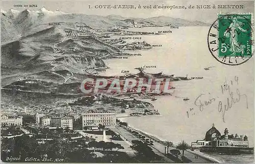 Cartes postales Cote-d'Azur a vol d'aeroplane de Nice a Menton