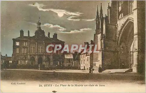 Cartes postales Sees La Place de la Mairie au clair de lune