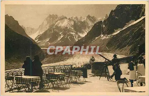 Ansichtskarte AK Chamonix Mont Blanc Haute Savoie La mer de la glace vue de la terrasse de l Hotel du Montenvers