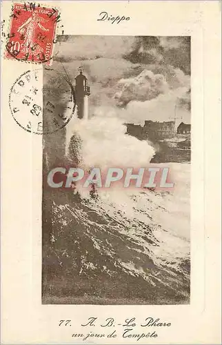 Cartes postales Dieppe AB Le Phare Un jour de Tempete