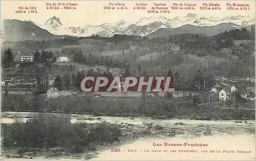 Cartes postales Pau Le Gave et les Pyrenees vue de la Place Royale