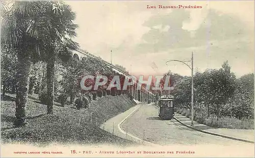 Cartes postales Pau Avenue Leon Say et Boulevard des Pyrenees Tramway