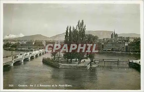 Cartes postales moderne Geneve Ile JJ Rousseau et le Mont Blanc
