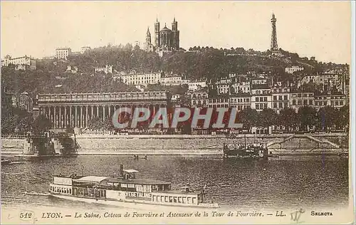 Ansichtskarte AK Lyon La Saone Coteau de Fourviere et Ascenseur de la Tour de Fourviere Bateau Vegetaline