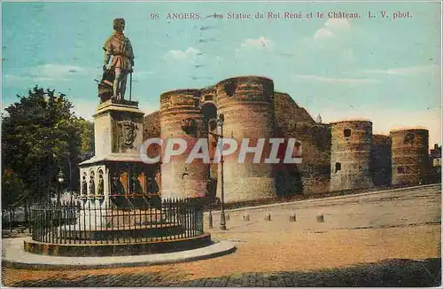 Cartes postales Angers La statue du Roi Renee et le Chateau