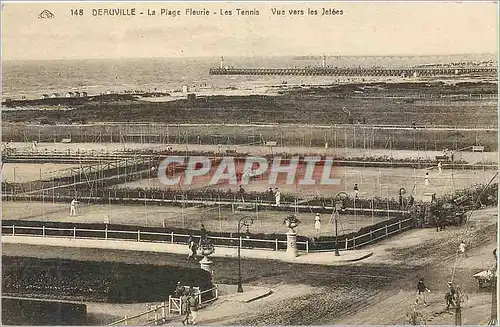 Cartes postales Deauville La Plage Fleurie Les Tennis Vue vers les Jetees
