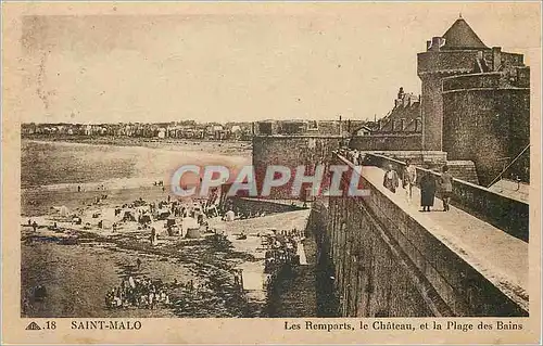 Cartes postales Saint Malo Les Remparts le Chateau et la Plage des Bains