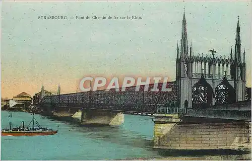 Cartes postales Strasbourg Pont du chemin de fer sur le Rhin Bateau