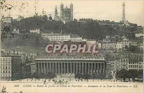 Cartes postales Lyon Palais de Justice et Coteau de Fourviere Ascenseur de la Tour de Fourviere