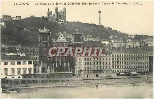 Cartes postales Lyon Les quais de la Saone la Cathedrale Saint Jean et le Coteau de Fourviere