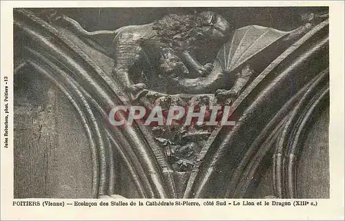 Cartes postales Poitiers Vienne Ecoincon des Stalles de la Cathedrale St Pierre COte Sud Le Lion et le Dragon