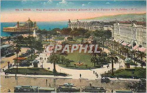 Cartes postales Nice Vue d ensemble des Jardins Albert 1er et le Palais de la Jetee Tramway