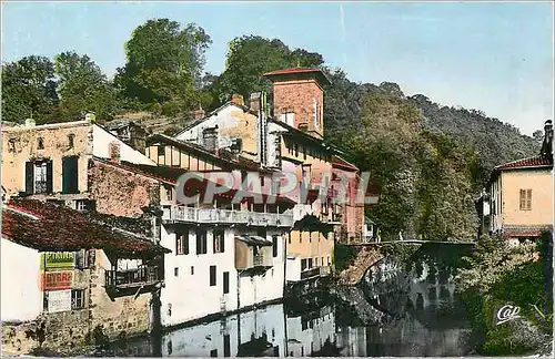 Moderne Karte Saint Jean Pied de Port Maisons Basques sur la nive et le Pont d Espagne