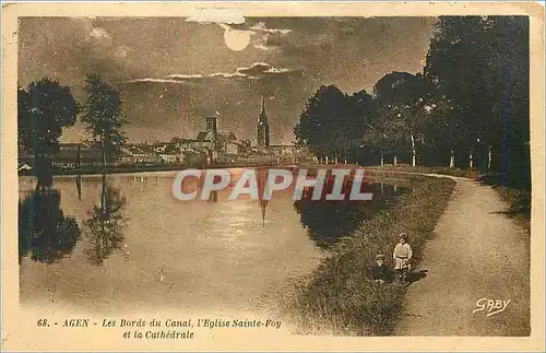 Cartes postales Agen Les Bords du Canal l Eglise Sainte Foy et la Cathedrale