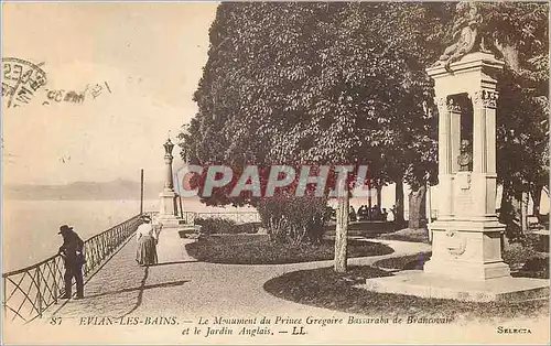 Cartes postales Evian les Bains Le Monument du Prince Gregoire Bassaraba de Branevain et le Jardin Anglais