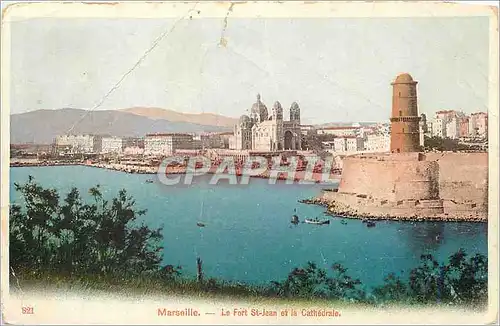 Cartes postales Marseille le fort St Jean et la cathedrale