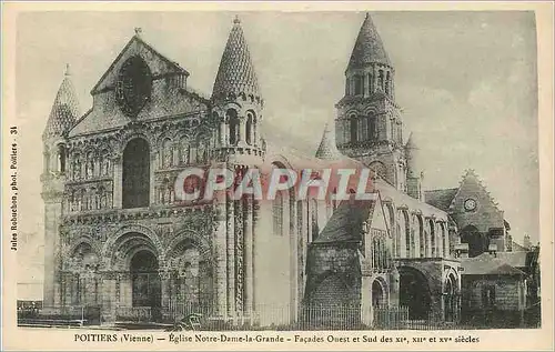 Cartes postales Poitiers (Vienne) eglise N D la grande facade ouest et sud des XIe XIIe s
