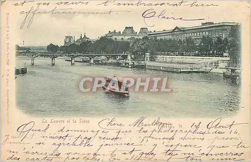 Cartes postales Le Louvre et la seine Paris (carte 1900) Bateau