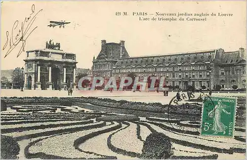 Cartes postales Paris nouveaux jardins anglais du Louvre l'arc de trimphe du carroussel Avion