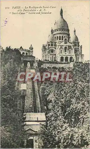 Cartes postales Paris la basilique du sacre coeur et le funiculaire