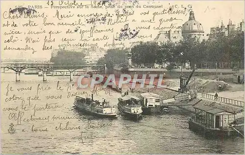 Cartes postales Paris perspective sur la seine prise du pont du carrousel Bateaux