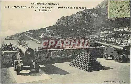 Cartes postales Monaco Vue sur le Cap d'Ail prise de la Terrasse et Artillerie