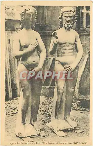 Cartes postales La Cathedrale de Rouen Statue d'Adam et Eve