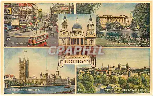 Cartes postales moderne London Piccadilly Circus Buckingham Palace Houses of Parliament Tower of London