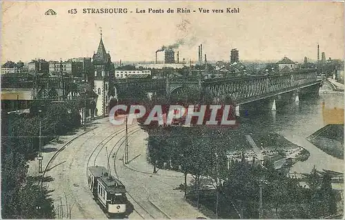 Ansichtskarte AK Strasbourg Les Ponts du Rhin Vue vers Kehl Tramway