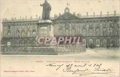 Cartes postales Nancy Statue et Place Stanislas Hotel de Ville