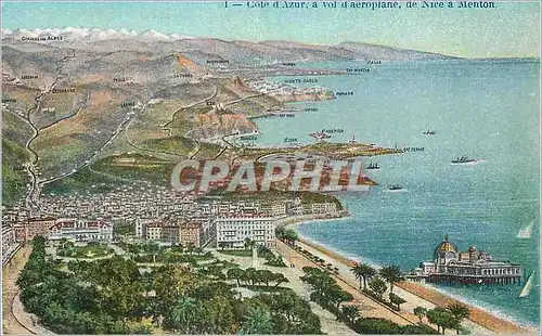 Cartes postales Cote d'Azur a Vol d'Aeroplane de Nice a Menton