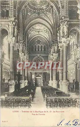 Cartes postales Lyon Interieur de la Basilique de N D de Fourviere Vue de l'Entree