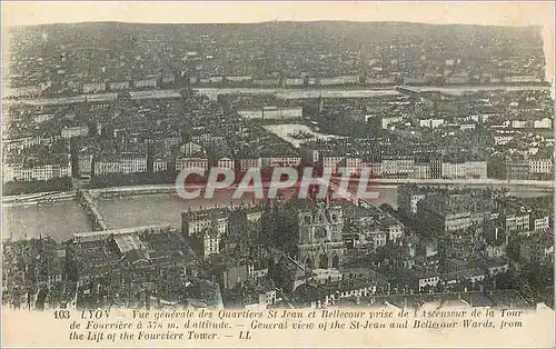 Ansichtskarte AK Lyon Vue Generale des Quartiers St Jean et Bellecour de l'Ascenseur de la Tour de Fourviere