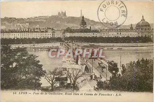 Cartes postales Lyon Pont de la Guillotiere Hotel Dieu et Coteau de Fourviere Tramway