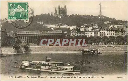 Ansichtskarte AK Lyon La Saone Coteau de Fouviere et Ascenseurs de la Tour de Fouviere Bateaux Vegetaline