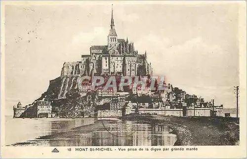 Cartes postales Mont St Michel vue prise de la Digue par Grande Maree