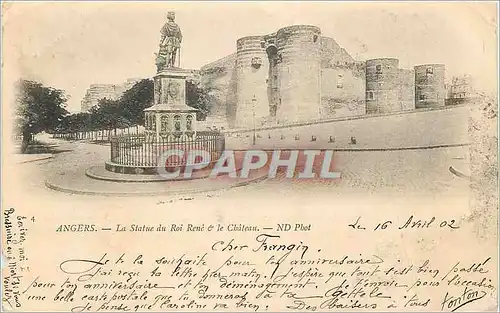 Cartes postales Angers la Statue du Roi Rene et le Ch�teau (carte 1900)