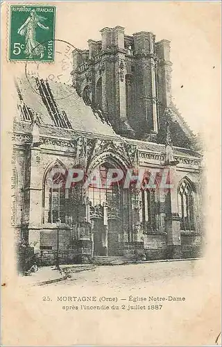 Cartes postales Mortagne (Orne) Eglise Notre Dame apres l'Incendie du 2 Juillet 1887