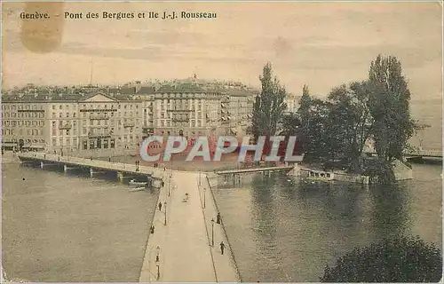 Cartes postales Geneve Pont des Bergues et Ile JJ Rousseau
