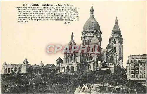 Cartes postales Paris Basilique du Sacre Coeur Facade Longueur 100m Largeur 50 m