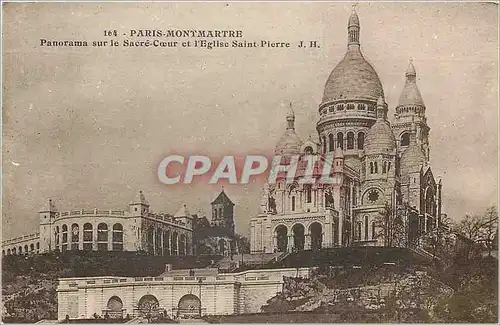 Cartes postales Paris Montmartre Panorama sur le Sacre Coeur et l'Eglise Saint Pierre