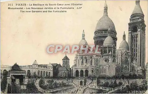 Ansichtskarte AK Paris la Basilique du Sacre Coeur avec l'Escalier Monumental les Nouveaux Jardins et le Funicula