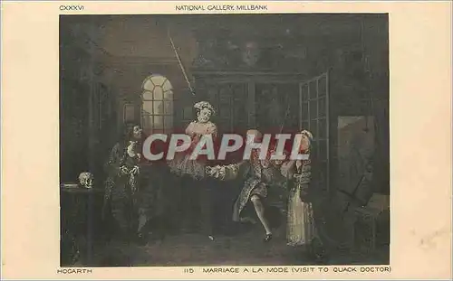 Ansichtskarte AK National Gallery Millbank Hogarth Marriage a la Mode (Visit to Quack Doctor)