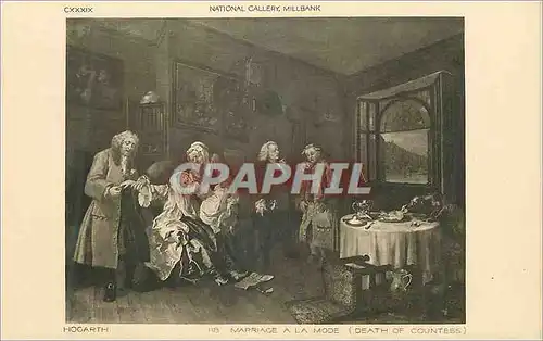 Ansichtskarte AK National Gallery Millbank Hogarth Marriage a la Mode (death of Coutess)