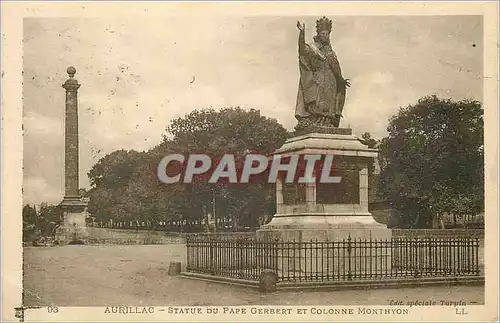 Cartes postales Aurillac Statue du Pape Gerbert et Colonne Monthyon