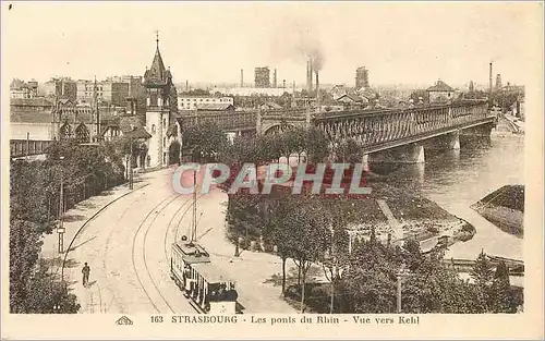 Ansichtskarte AK Strasbourg les Ponts du Rhin vue vers Kehl Tramway