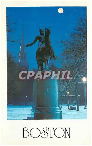 Moderne Karte Old north church and paul revere statue at twilight salem street boston mass