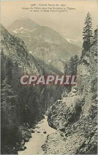 Cartes postales 1968 grande route des alpes gorges de l isere entre les brevieres et tignes au fond le mont pour